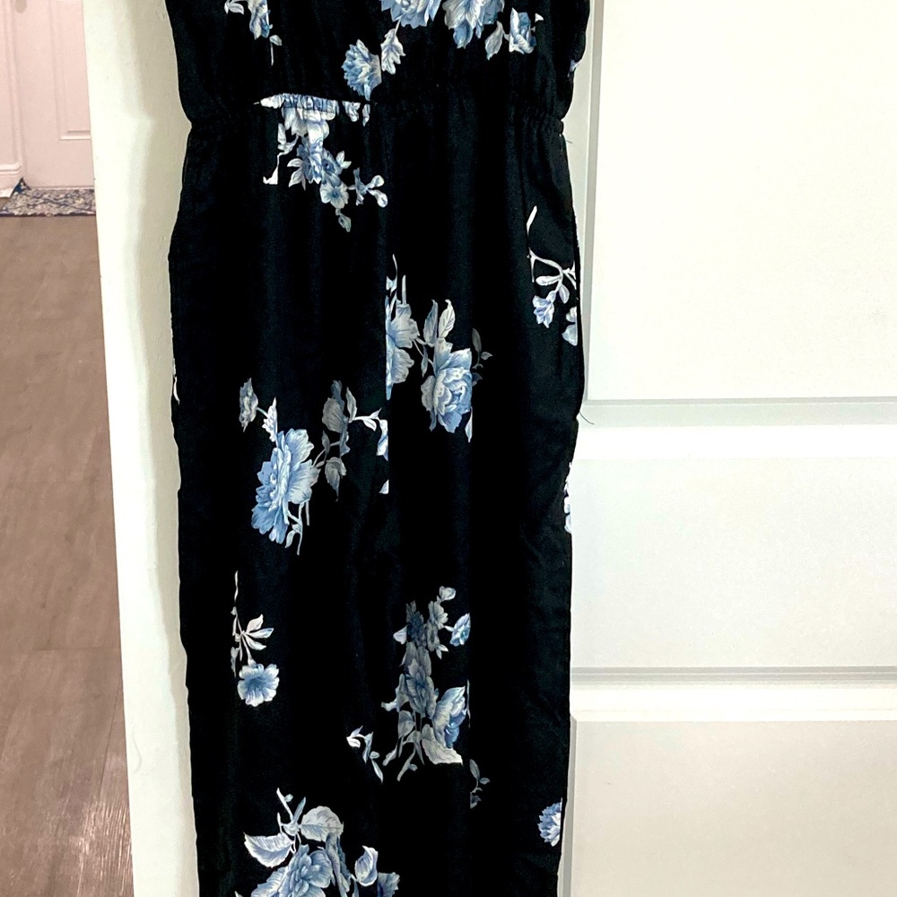 Jumpsuit wide leg black and flowers